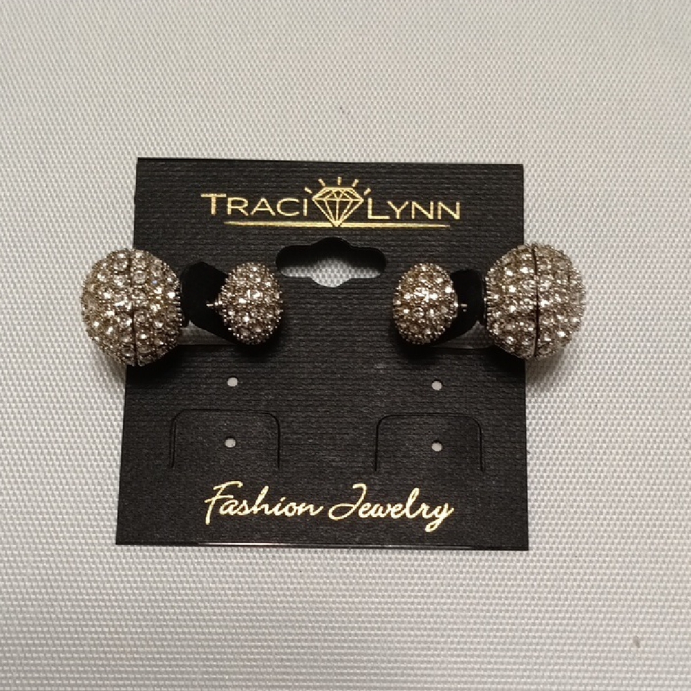 Traci Lynn Sparkling Silver Dome Earrings
